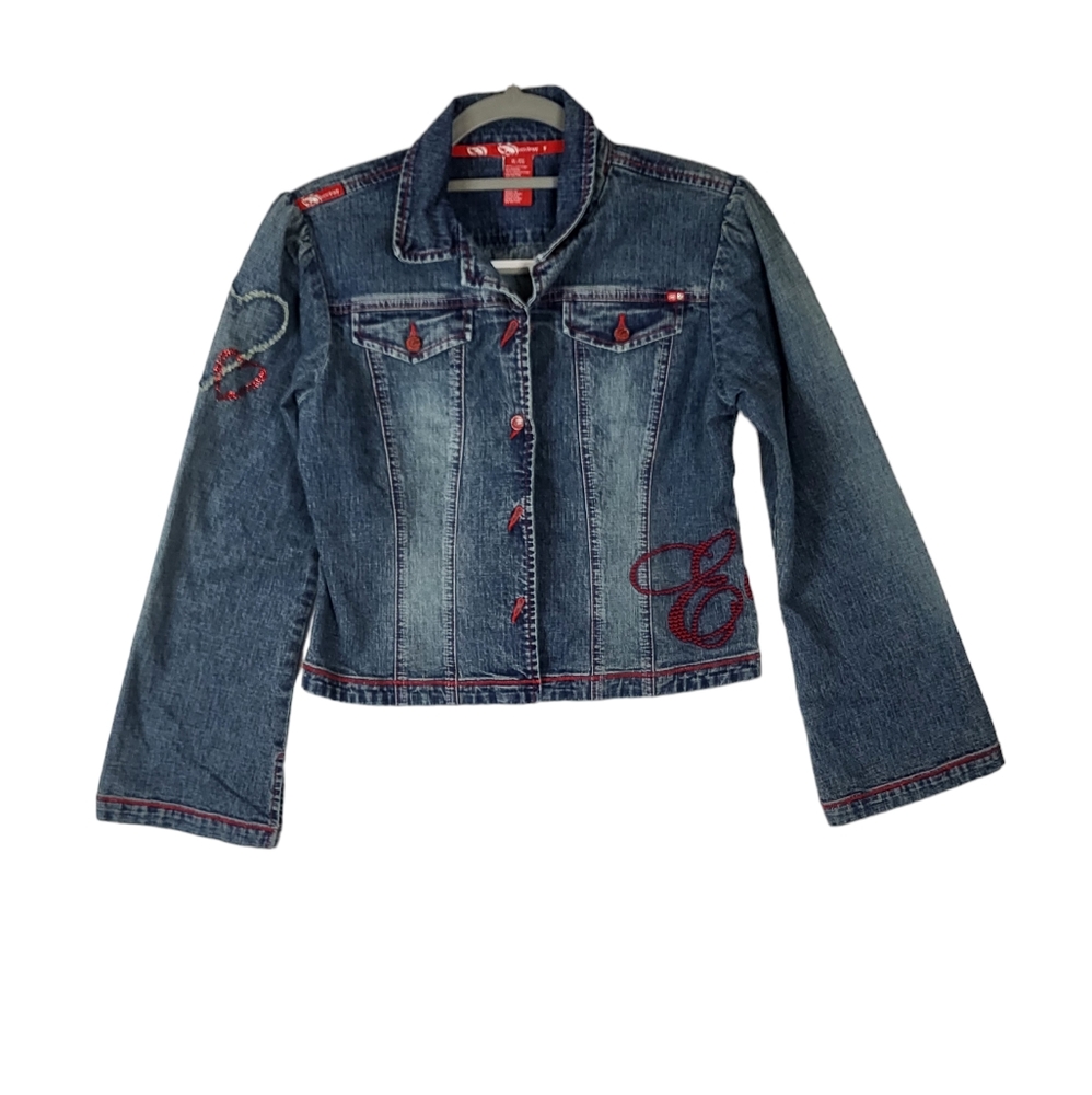 Eckored vintage woman blue, red deim long sleeve jean jacket 2000s size XL
